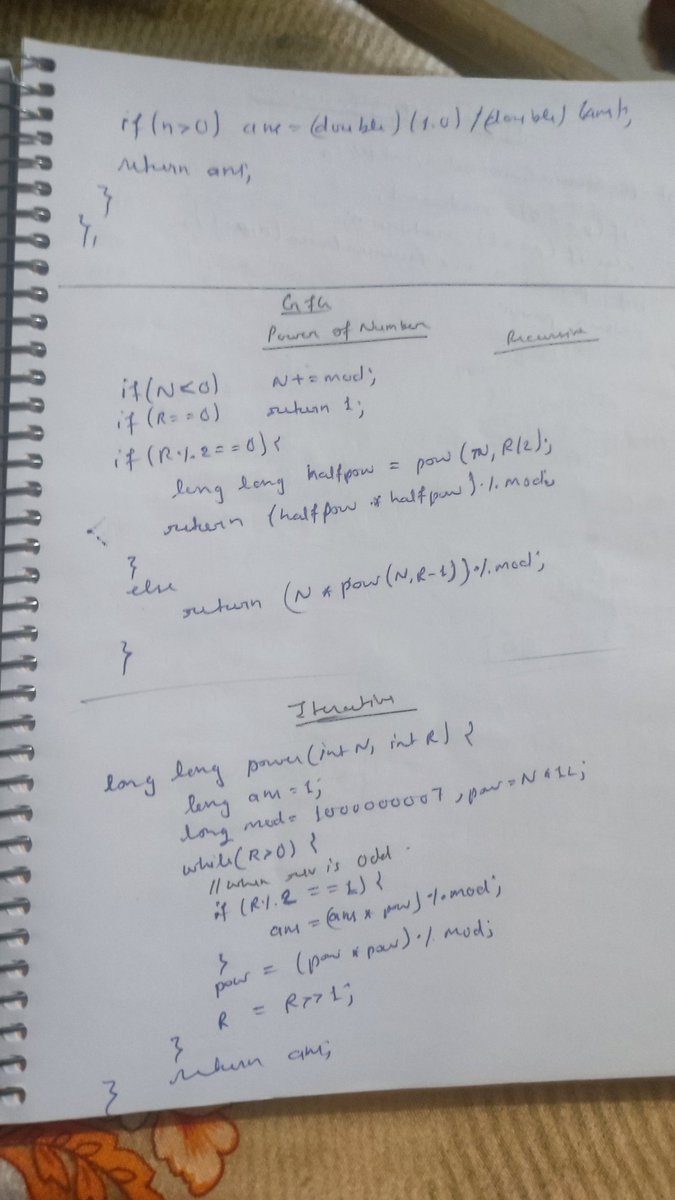 codersbyte's tweet image. Day 102/180
Solve 2 #Recursion #LeetCode problems from Striver A2Z sheet
✅Power(X,N)
✅Count Good Number 
🧠 Solved using Recursion using maths take base case as X==0 
, return 0 &amp;amp; N==0, return 1
Everytime divide N/2 &amp;amp; if N&amp;lt;0 return 1/res else res
What&apos;s your 🤔 @grok?