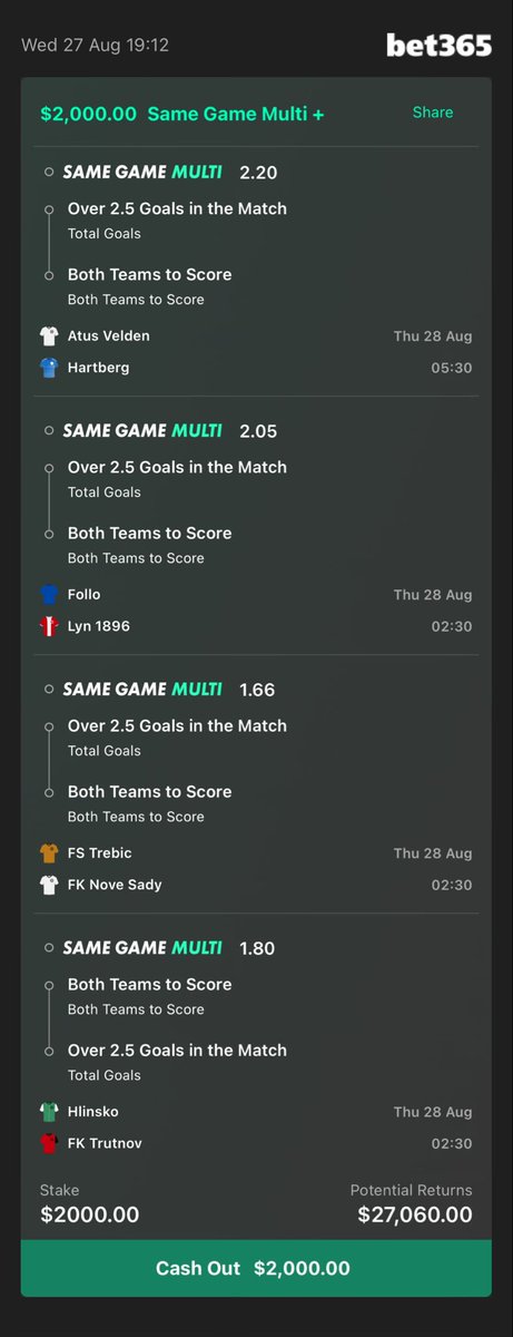 Punt Bra (@puntbraaa) on Twitter photo My boy and I are going large tonight <a href="/TheLogicBets/">Logic Bets</a> -$27,000+ return!! Let’s get it!!
Add To Your Bet Slip - bet365.com.au/s/r/JcZQC My boy and I are going large tonight <a href="/TheLogicBets/">Logic Bets</a> -$27,000+ return!! Let’s get it!!
Add To Your Bet Slip - bet365.com.au/s/r/JcZQC