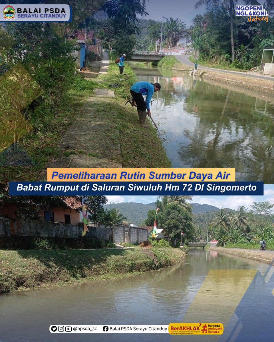 bpsda_sc's tweet photo. Pemeliharaan Rutin Kegiatan Babat Rumput di Saluran Induk Siwuluh Hm 72 DISingomerto yang terletak di Desa Argasoka Kec. Banjarnegara Kab. Banjarnegara https://t.co/fulNc6Xwc2