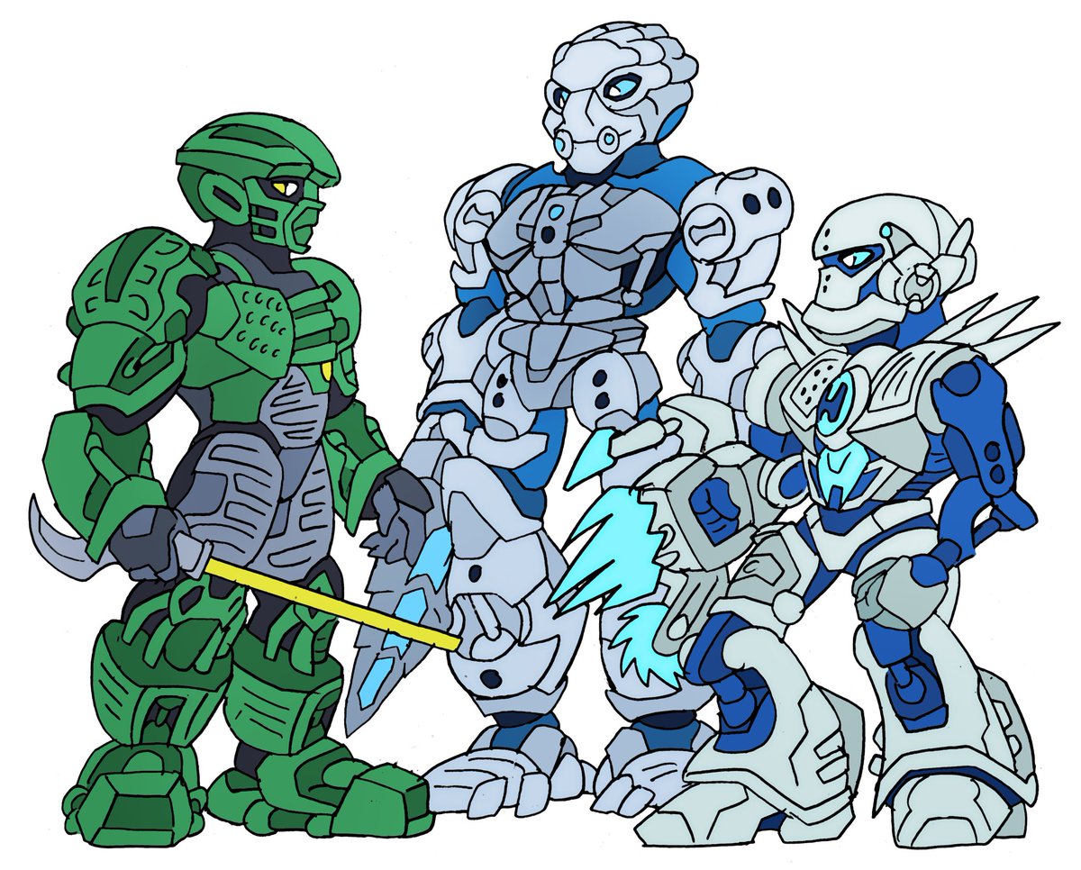 Here are the next commissions done by <a href="/NickOnRipple/">Nick Anderson, creator of Planet Ripple</a>, featuring his own OC Soli, My OC Hijau fighting Umarak the Hunter and Hijau meeting Matoro and Stormer #Bionicle #HeroFactory #Commission