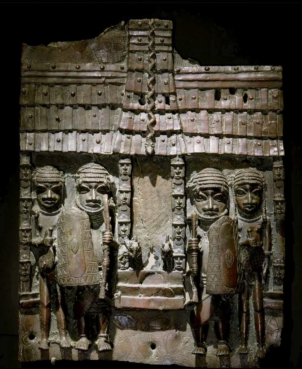 Benin 15th-century plaque relief of the Benin Royal Palace Architecture and Royal guards.