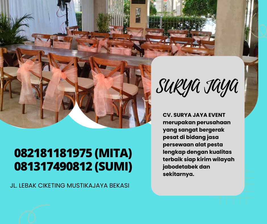 suryajayaevent1's tweet image. Sewa Kotak,Ibm,Bundar,VIP Kaca Jakarta

lebih bisa menghubungi nomor dibawah ini via wa atau sms : 082181181975 ( mita) 081317490812 (sumi)
#kursi #crossback #kursicrossback