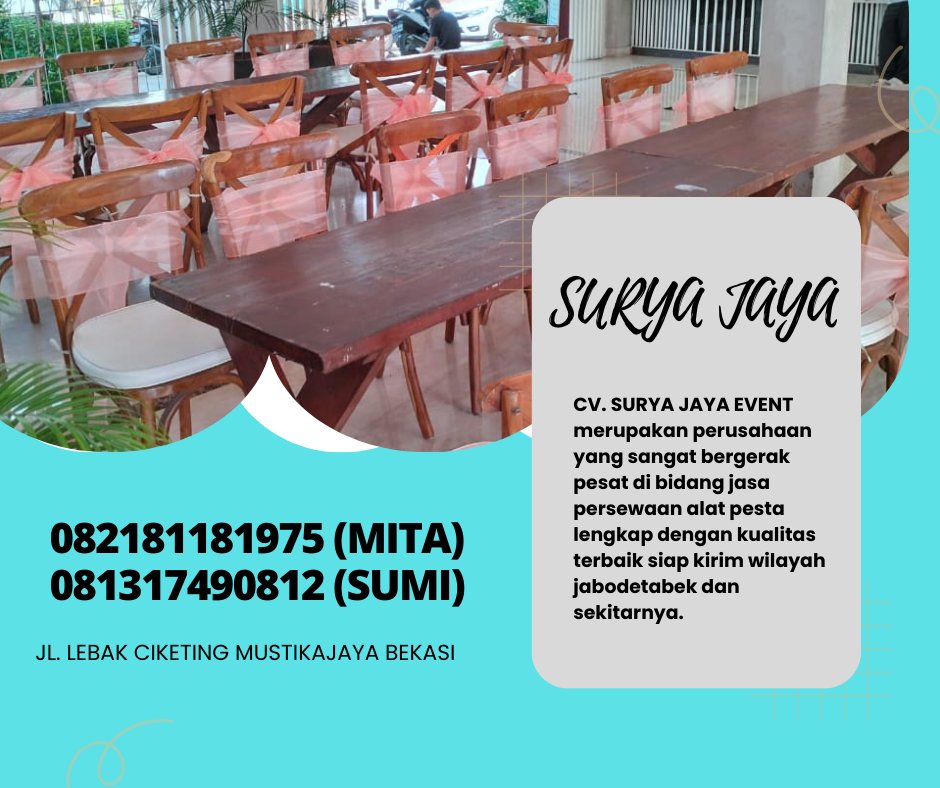 suryajayaevent1's tweet image. Sewa Kotak,Ibm,Bundar,VIP Kaca Jakarta

lebih bisa menghubungi nomor dibawah ini via wa atau sms : 082181181975 ( mita) 081317490812 (sumi)
#kursi #crossback #kursicrossback