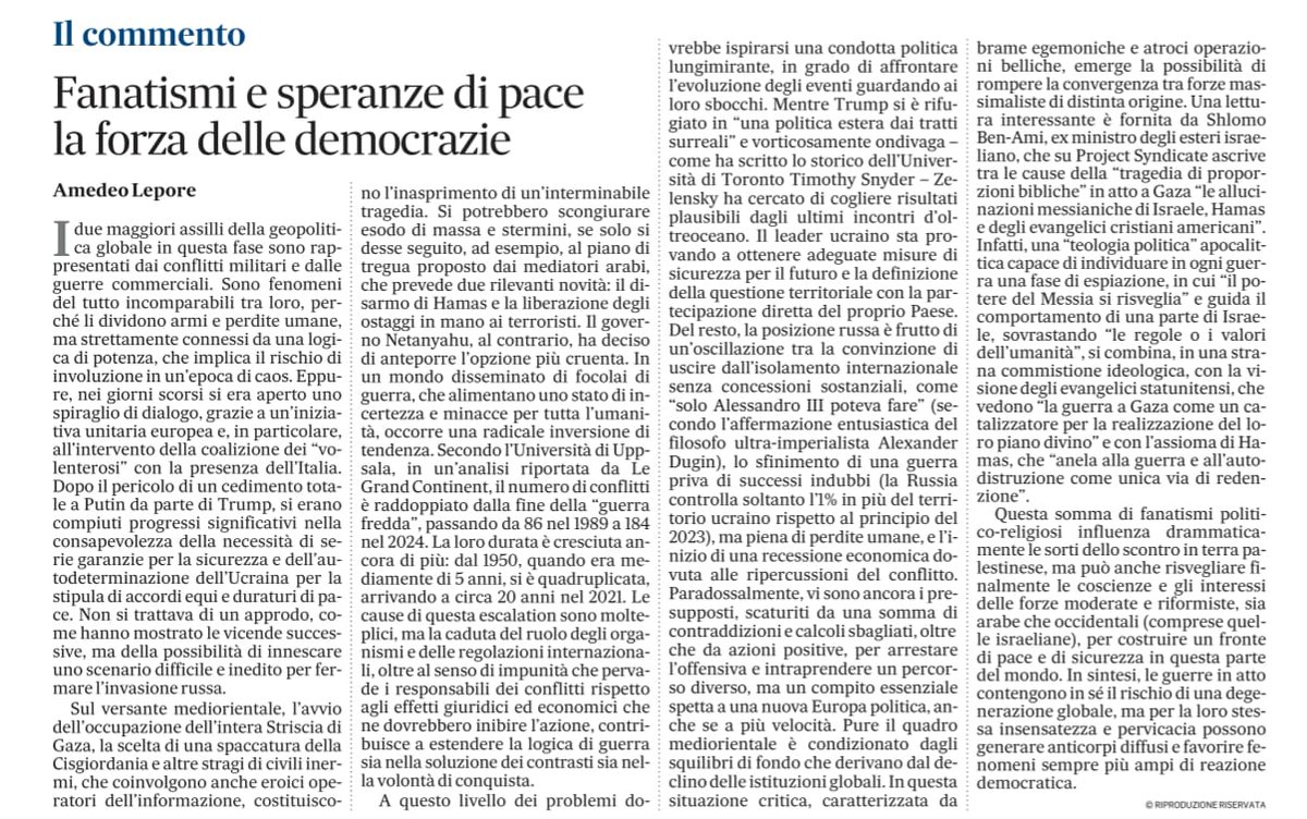#amedeolepore
Fanatismi e speranze di pace. La forza delle democrazie
di Amedeo Lepore
linkedin.com/feed/update/ur…