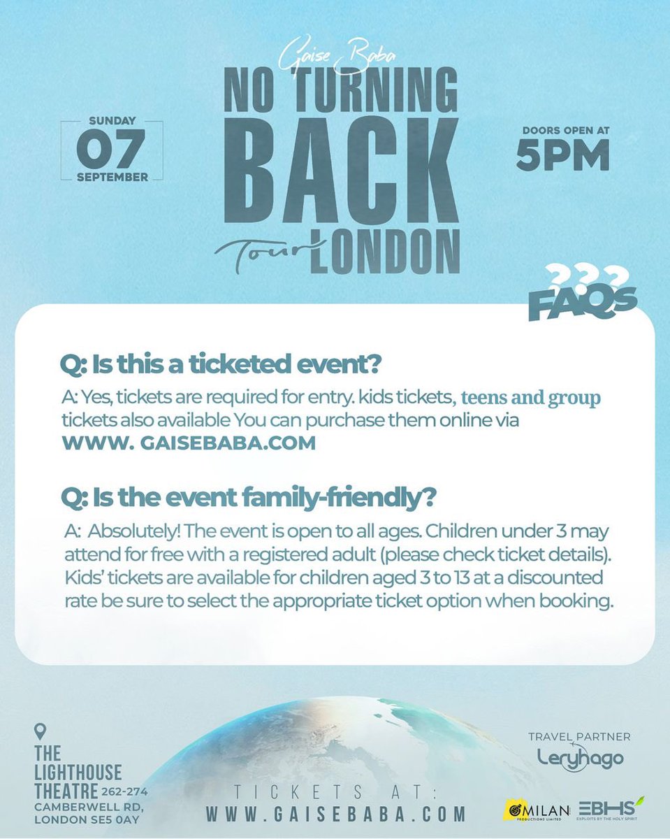 gaisebaba's tweet photo. Heard you’ve got questions about the London Event… this post has the answers 👍🏽.
This is also an opportunity to get your tickets at https://t.co/nqGknnqUV5
#NoTurningBackTour #WeOutside https://t.co/TVxbRUZgSo