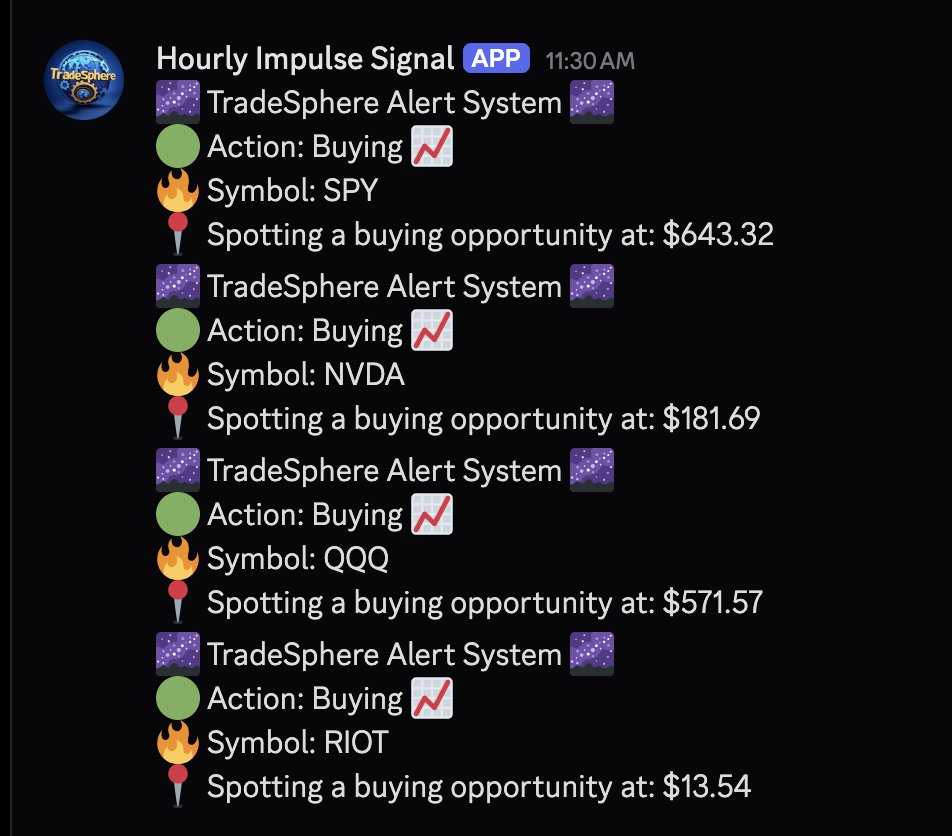 $SPY, $NVDA, $QQQ and $RIOT all got a buy alert in the hourly alert section.

When signal line increases, we long. We stay long until we see a decrease.

The system continues to kill it day in and day out.

Have a good rest of your day team! See you all on X tomorrow. ❤️