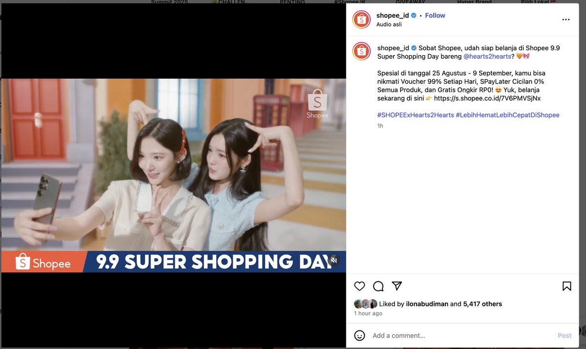 gegebatman_'s tweet photo. Diskon besar + pengiriman satset, collab gemes gini makin wajib belanja ✨ #SHOPEE99withHearts2Hearts https://t.co/gL6i3E8SZU