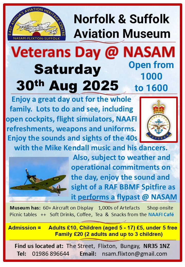 𝗡𝗲𝘅𝘁 𝗮𝘁 𝗡𝗔𝗦𝗔𝗠

𝗩𝗲𝘁𝗲𝗿𝗮𝗻𝘀 𝗗𝗮𝘆 𝗮𝘁 𝘁𝗵𝗲 𝗠𝘂𝘀𝗲𝘂𝗺
𝗦𝗮𝘁𝘂𝗿𝗱𝗮𝘆 𝘁𝗵𝗲 𝟯𝟬𝘁𝗵 𝗼𝗳 𝗔𝘂𝗴𝘂𝘀𝘁 𝟮𝟬𝟮𝟱

A great family day out, including the dog.

➡️ For more event information, go to: tockify.com/nandsavmuseum/…