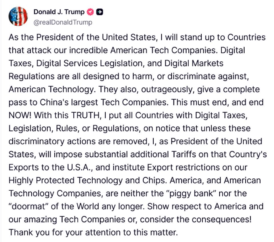 Les médias numériques ont joué un rôle majeur dans le basculement autoritaire des USA.
Aujourd’hui, Donald Trump veut nous  empêcher de limiter leur emprise.
C’est ici, plus que sur n’importe quel autre terrain, que se joue l’avenir de notre démocratie.