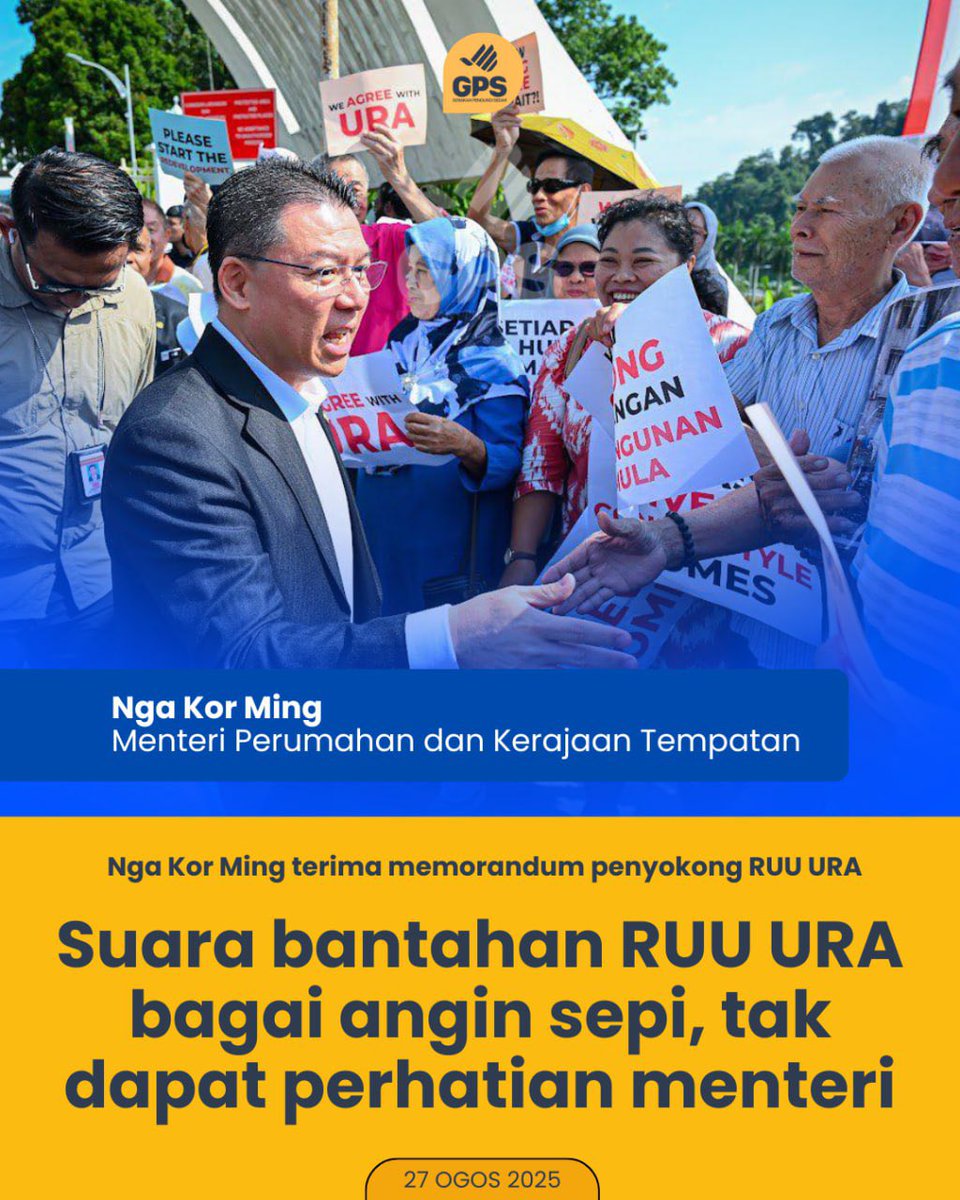 pengundi_sedar's tweet photo. Semalam rakyat bantah RUU URA, menteri buat tak tahu.
Hari ini bila ada himpunan sokong, Nga Kor Ming terus turun padang.

Beginikah Madani? Bantahan majoriti rakyat dipandang sepi, tapi sokongan kecil diraikan.

Kalau RUU URA benar adil, kenapa takut berdepan suara rakyat? https://t.co/DRjSp8jXpQ