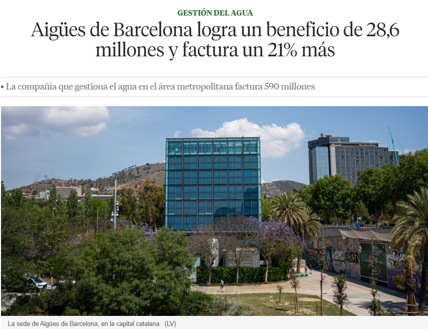 🤯⚠️ Aigües de Barcelona obté 28,6M€ de benefici el 2024, mentre continua apujant el rebut de l'aigua i rep milions en subvencions.

Ha augmentat la facturació un 21% i repartit 25,7M€ en dividends entre els seus socis privats

lavanguardia.com/dinero/2025080…

🧵 OBRIM FIL!