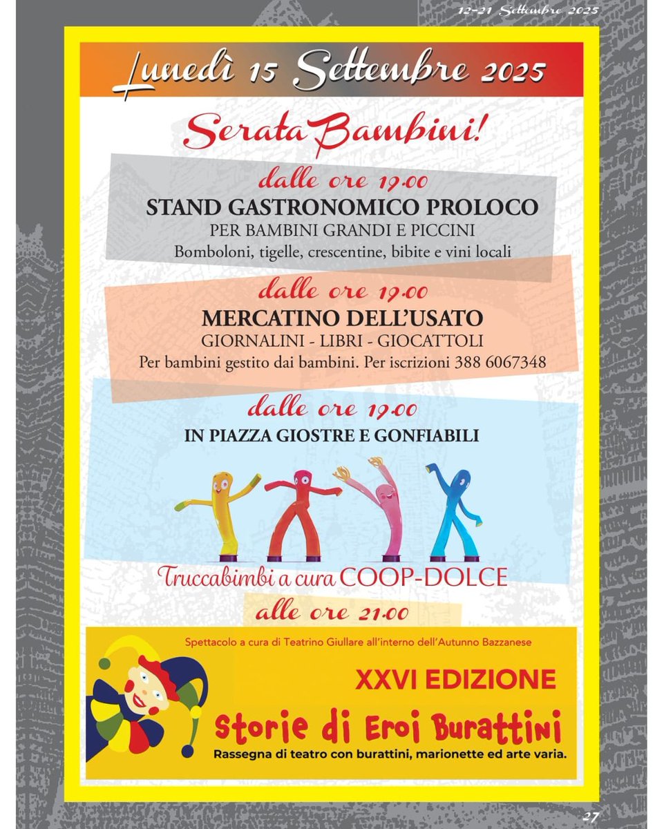 🌟 𝘼𝙐𝙏𝙐𝙉𝙉𝙊 𝘽𝘼𝙕𝙕𝘼𝙉𝙀𝙎𝙀 𝟮𝟬𝟮𝟱 🌟
Il 15 settembre la piazza di Bazzano si trasforma in un grande spazio a misura di bambini e famiglie! 🎀👨‍👩‍👧‍👦

Una serata di divertimento, buon cibo e creatività!
E ci saremo anche noi di Società Dolce con il truccabimbi 🎨!!!