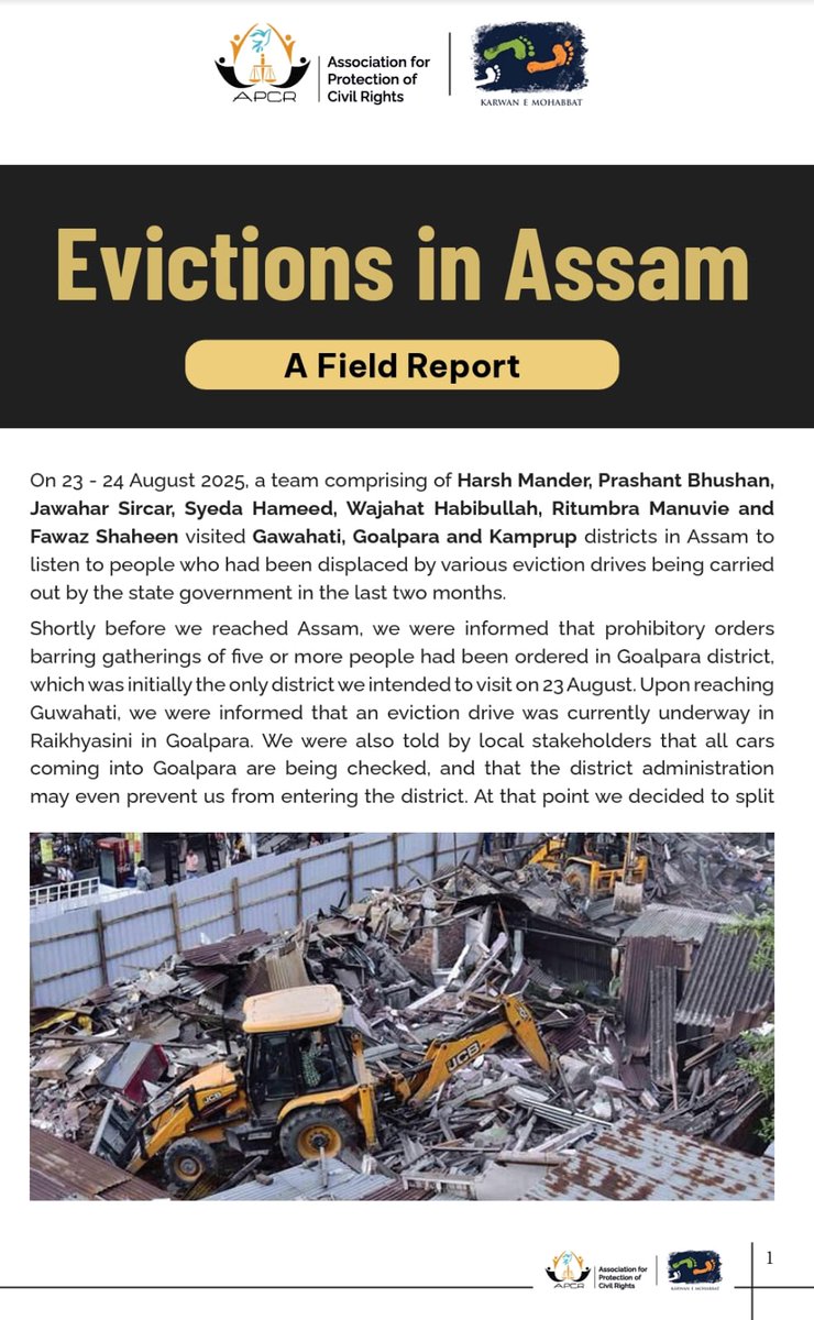 msn_rights's tweet photo. Thanks @apcrofindia for this detailed ground report on the evictions in Assam. Declaring "inconvenient" Indian citizens - especially Muslims - as foreigners and ceaselessly harassing them, is a key modus operandi of Hindu nationalist governments. Can we allow them to do this? https://t.co/qFkyaQM8Jj