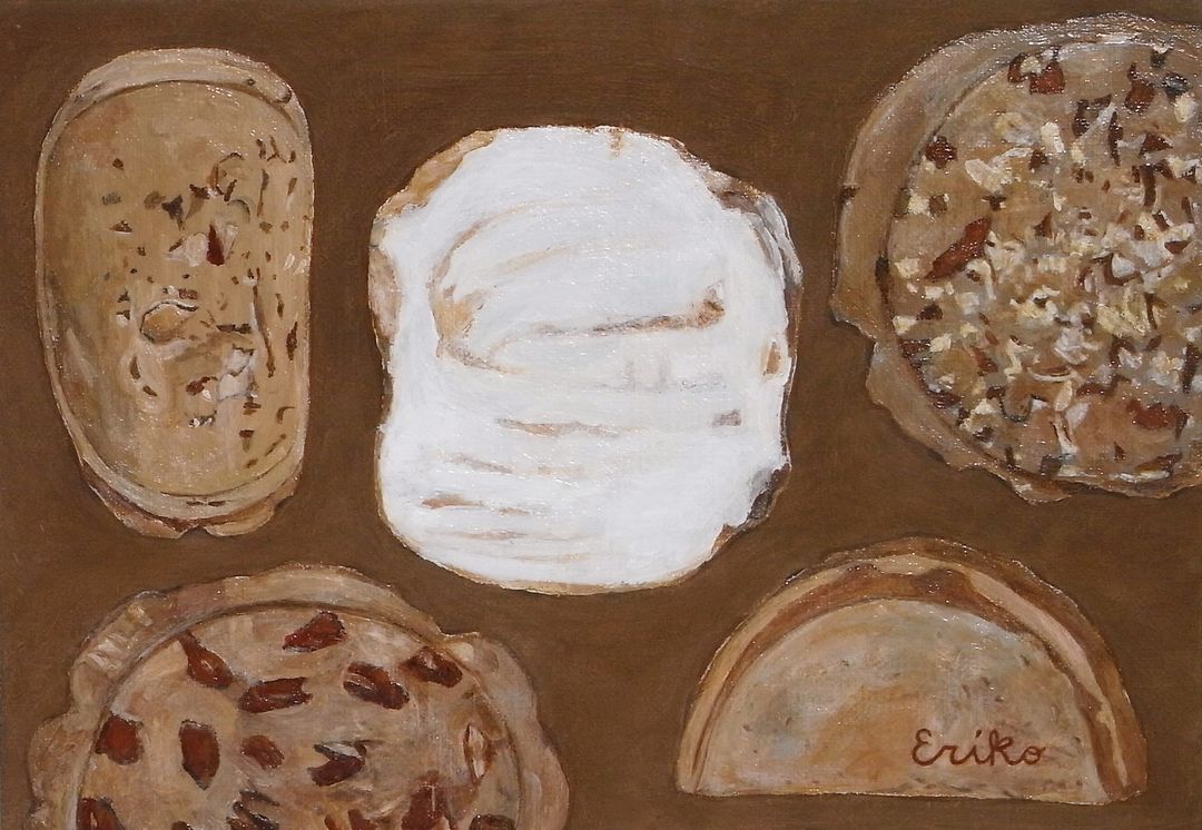 053.塔下煎餅・まめ系（SMｻﾑﾎｰﾙ）

⬇️作品コメントはこちら🍪🍘
home.erikogaro.com/posts/49256717…

#煎餅 #まめ煎餅 #ラインナップ #和モダンインテリア
#三浦煎餅店 #弘前市 

#絵里子画廊 home.erikogaro.com
#工藤絵里子

#過去絵を投げて絵を描いた気になろうキャンペーン
