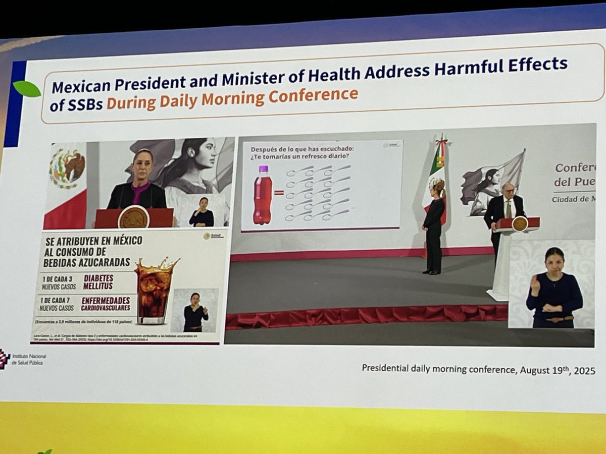 Boyd Swinburn (@boydswinburn) on Twitter photo Mexican President as a strong health champion presenting on sugary drinks on her morning broadcast to the nation. <a href="/SBarquera/">Dr. Simón Barquera</a> #IUNS2025 Mexican President as a strong health champion presenting on sugary drinks on her morning broadcast to the nation. <a href="/SBarquera/">Dr. Simón Barquera</a> #IUNS2025