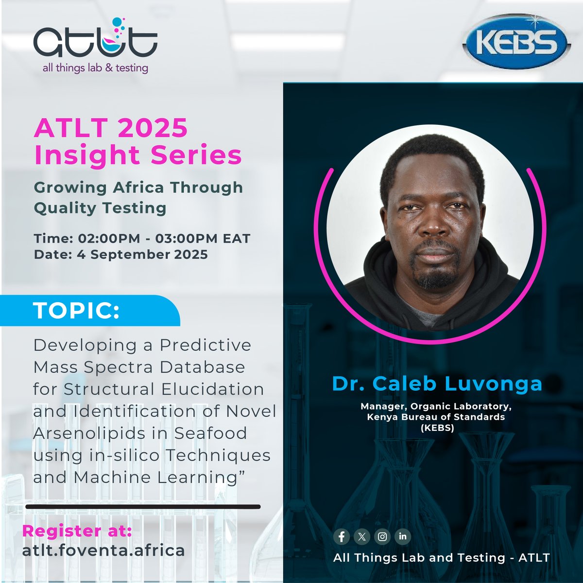 ATLTExpo's tweet photo. Join Dr Caleb Luvonga (KEBS) as he unveils how in-silico techniques and machine learning are being used to build a predictive mass spectra database for identifying novel arsenolipids in seafood.
🔗Register https://t.co/kxkZXR933a!
#ATLTWebinars #ATLTInsightSeries #ATLT2025 https://t.co/zEuegvkstZ