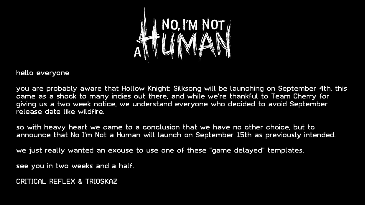 an important announcement regarding No I'm Not a Human
