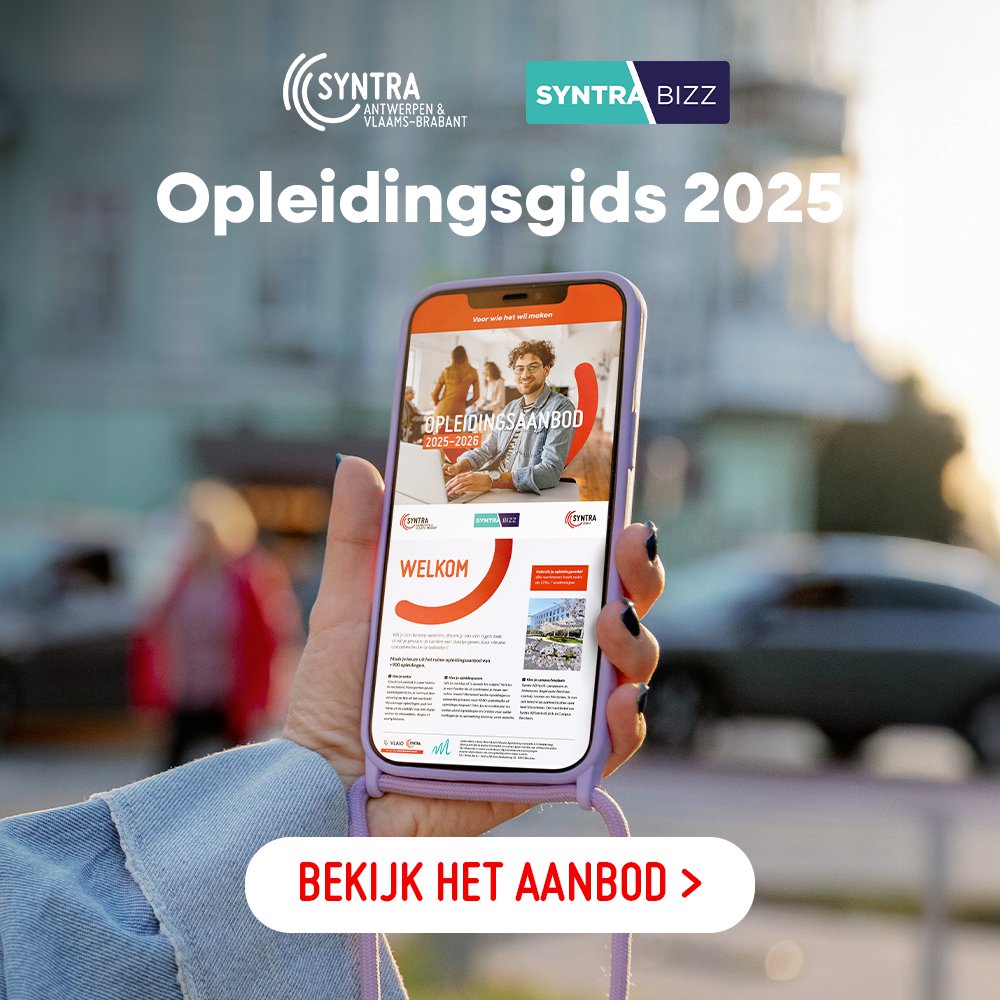 📖 Onze opleidingsgids is geland!
Bijna 1000 opleidingen in 1 overzicht. Perfect om te bladeren, plannen en dromen. Download via de link of kom langs voor een papieren versie aan de balie.
👉 syntra-ab.be/brochures