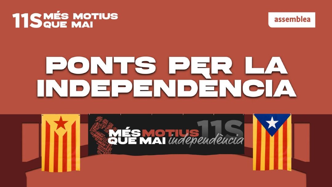 ⬛️⬜️🛣 PONTS PER LA INDEPENDÈNCIA

Tornem a sortir als ponts per l'operació tornada!
Escalfem la manifestació de la Diada!

Aquest diumenge 31, omplim els ponts d’estelades, pancartes i de #MésMotiusQueMai per la independència.

👉Tots els ponts a assemblea.cat/agenda-3/