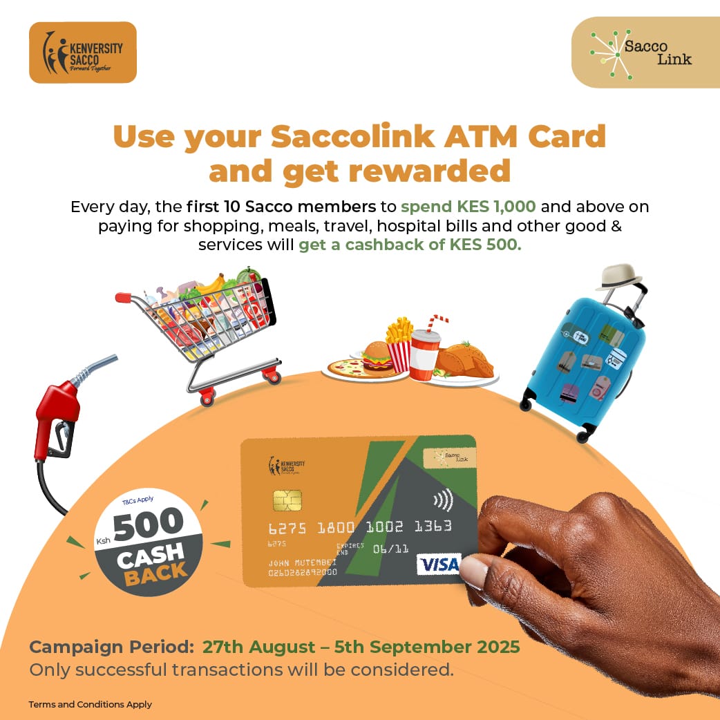 kenversity's tweet image. Don't miss out on this! Use your Sacco link ATM card to do your shopping today and win Big! #kenversitysacco #Mbelepamoja #saccolinkatm #financialfreedom