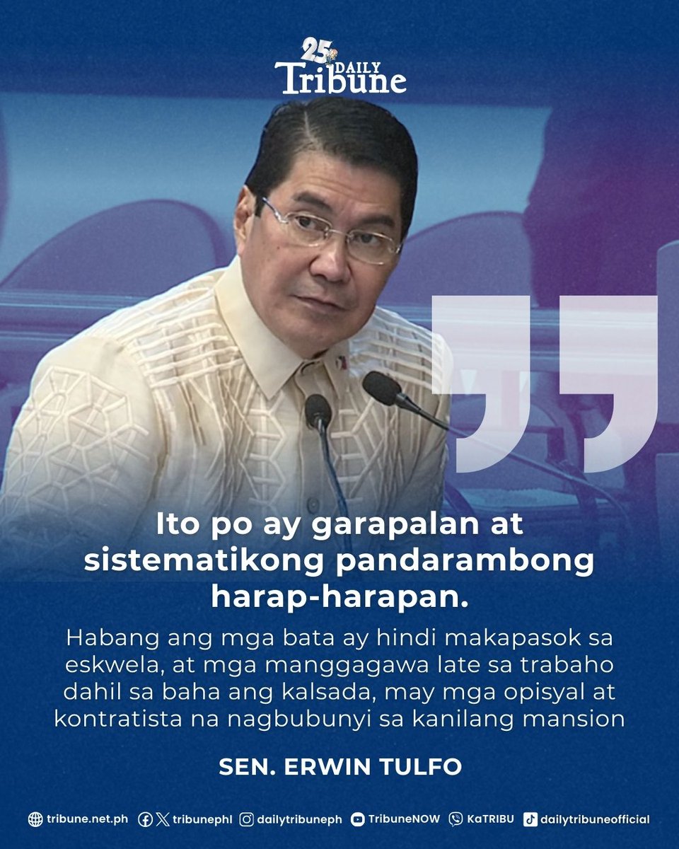 tribunephl's tweet image. GARAPALAN-CONTROL PROJECT
Senator Erwin Tulfo vents his anger over flood-control anomalies, calling it a blatant display of greed that undermines the welfare of ordinary citizens.
#dailytribune #erwintulfo #floodcontrolproject