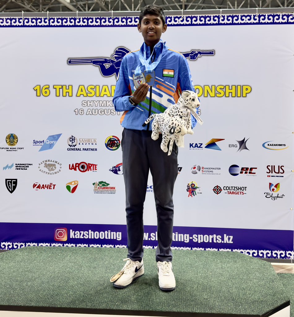 trsmuthu's tweet photo. Proud moment! ❤️ Our son SM Yugan, 14, made history at the 16th Asian Shooting Championships 🇮🇳🔥 Winning 🥇Trap Youth Men (Individual &amp; Team) + 🥇Mixed Pair against 800 shooters from 27 nations. This is just the beginning! 🙏 #ProudParents @sm_yugan @Udhaystalin @OfficialNRAI https://t.co/eZqXZo6BbU