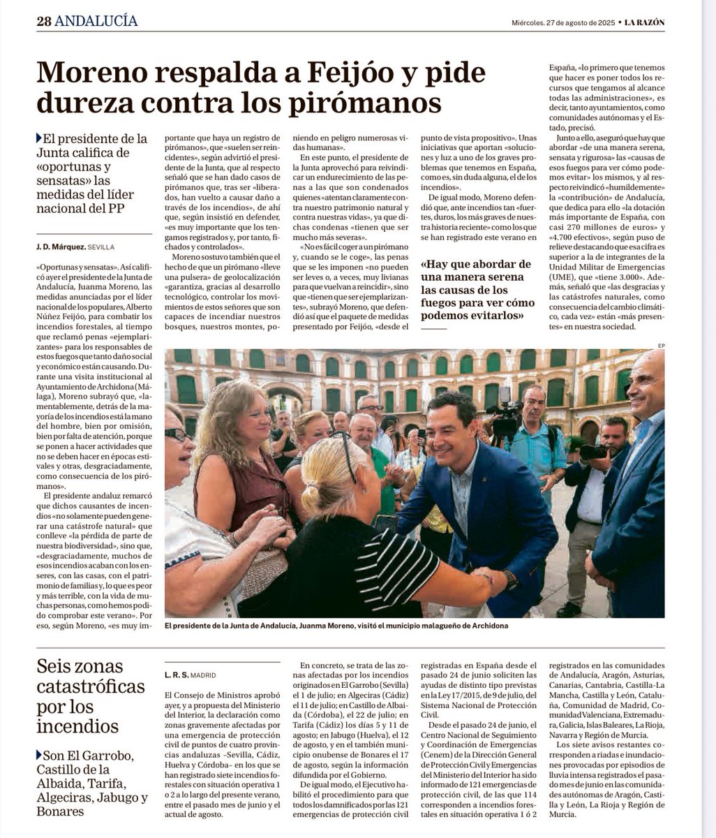 Suscribo las palabras del presidente <a href="/JuanMa_Moreno/">Juanma Moreno</a>: “Lo primero que tenemos que hacer es poner todos los recursos que tengamos al alcance
todas las administraciones (…) y abordar la situación de una manera serena,
sensata y rigurosa”

🗞️<a href="/larazon_es/">La Razón</a>