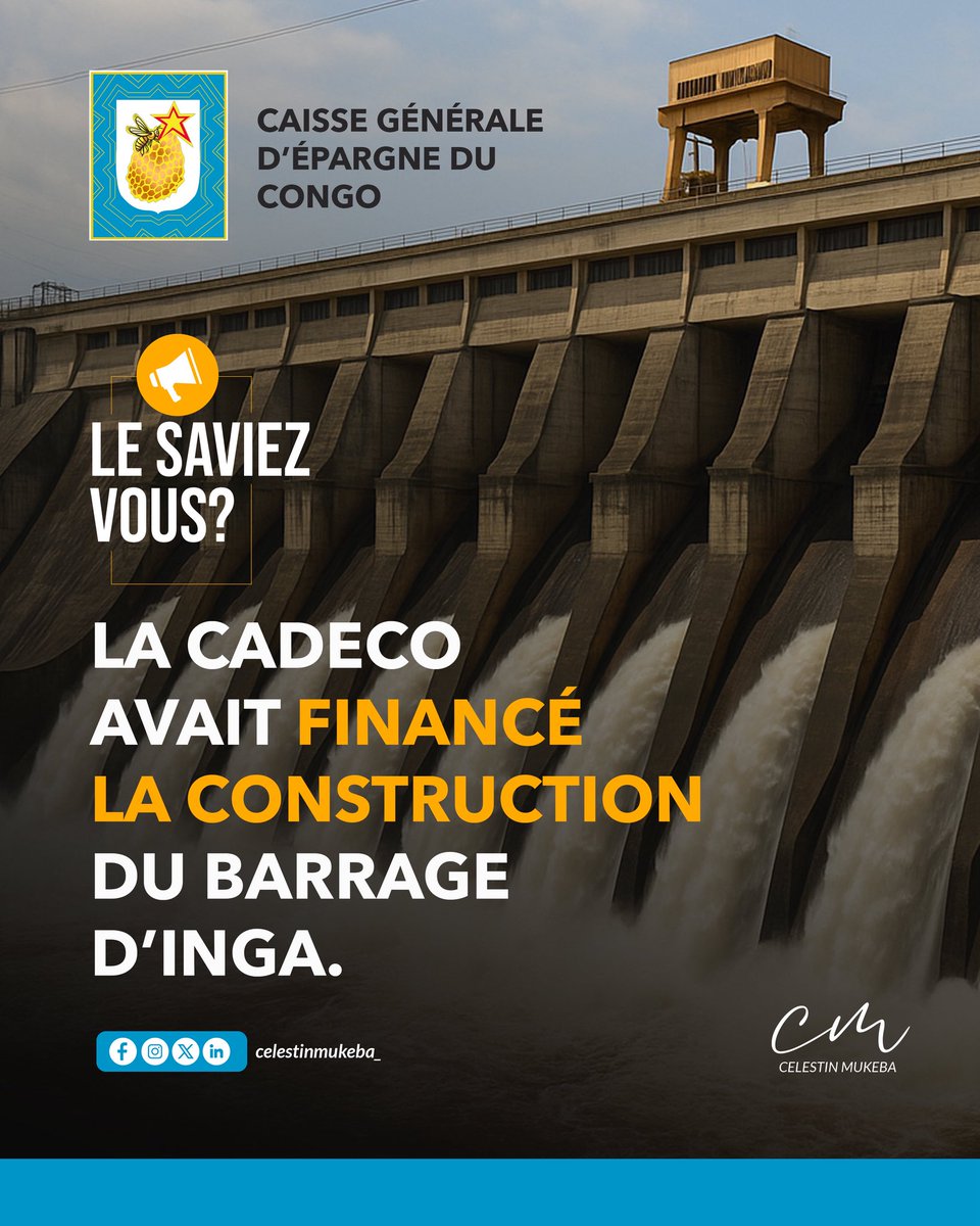 Le Saviez-vous ?
La CADECO a marqué l’histoire en finançant des projets majeurs comme le barrage d’Inga.
Aujourd’hui, nous poursuivons avec la même vision : être une banque publique solide, digne de confiance et au service de chaque Congolais.

CADECO, une histoire de confiance,