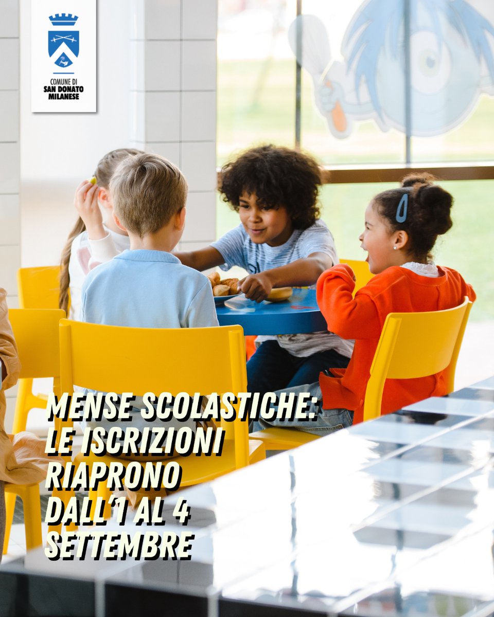 🎒| MENSE SCOLASTICHE

Settimana prossima aprirà una finestra di iscrizione straordinaria al servizio #mensa per l'anno scolastico 2025/26.

⬇️ Info:
comune.sandonatomilanese.mi.it/novita/notizie…