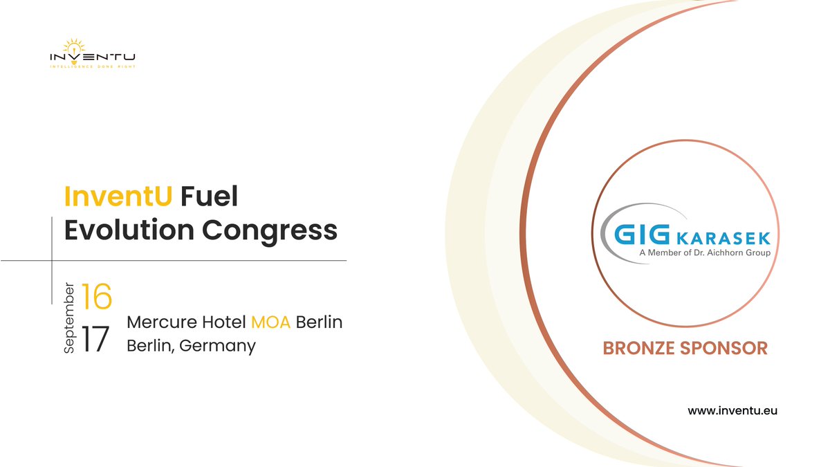 We're pleased to welcome GIG Karasek as a bronze sponsor at the InventU Fuel Evolution Congress September 16-17 in Berlin. Franz Gaisch (Dipl.-Ing., MBA) will join the 4th Biogas Forum as a speaker. Learn more: n9.cl/f8hbj #biogas #inventu