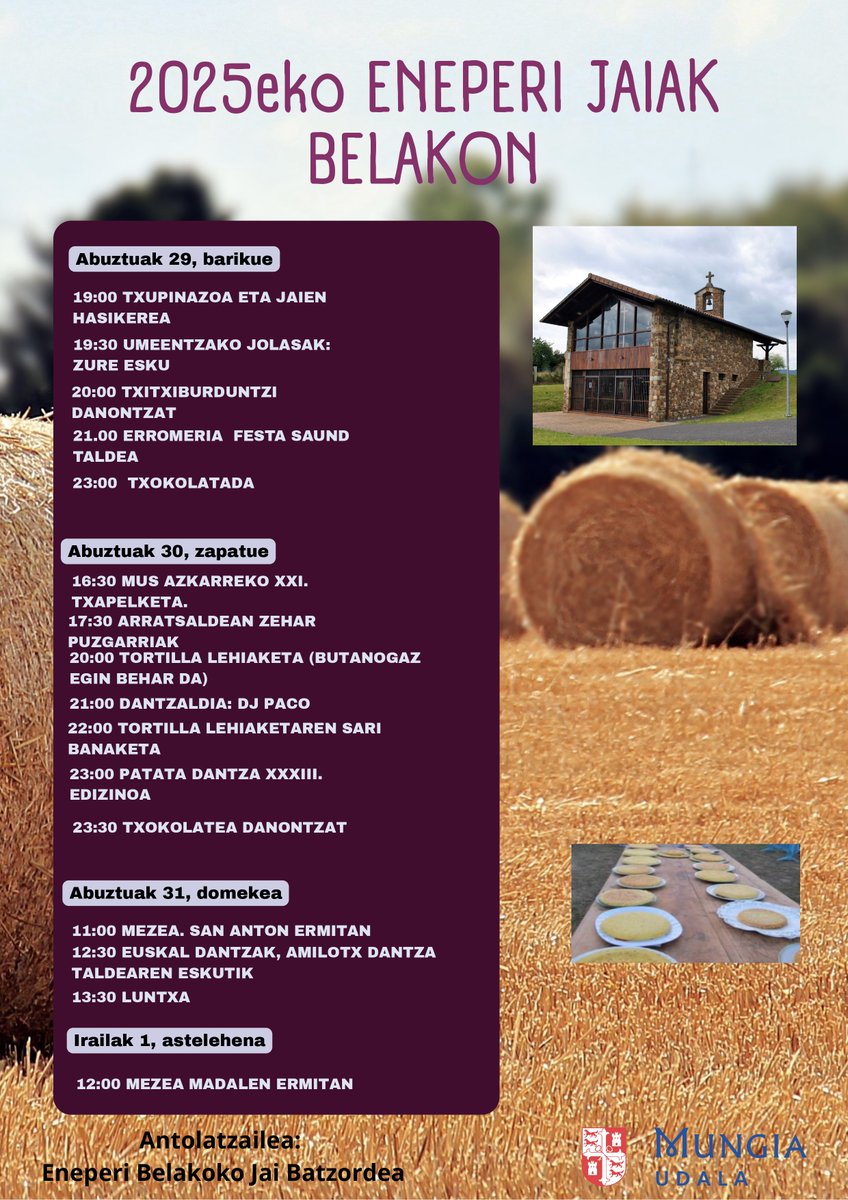 Eneperi jaiak Belakon! 🎊
📅 Abuztuak 29, 30 eta 31 eta irailak 1 / 29, 30 y 31 de agosto y 1 de septiembre
📍 Belako