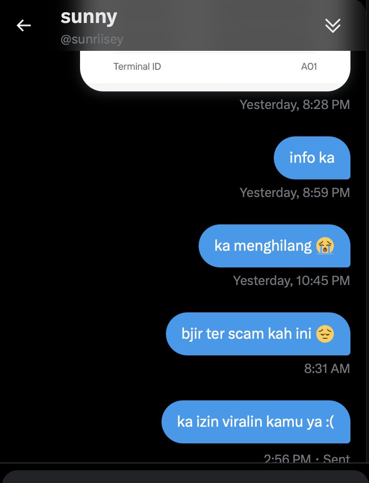 hati-hati ges, kena scam, akun-nya ga kayak akun musang😔, agak gaenak ngepost gini, tapi biar kalian gaada yang kena scam, hati-hati ya karena aku liat dia masih berkeliaran