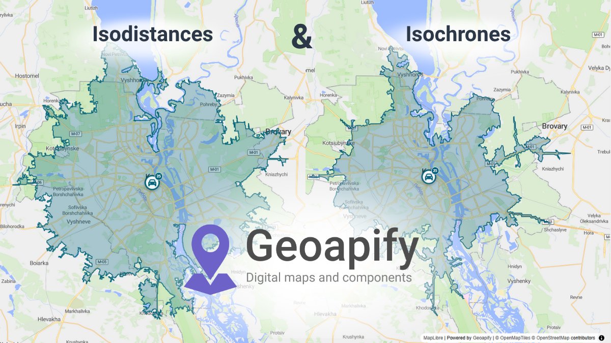 geoapify's tweet image. Drive, bike, walk, hike, or even public transport – all supported! 🚗🚴♀️
Geoapify Isoline API builds time or distance reachability maps for different travel modes.
Perfect for mobility, logistics & accessibility apps.
Learn more → geoapify.com/isoline-api/
#IsolineAPI #Mobility…