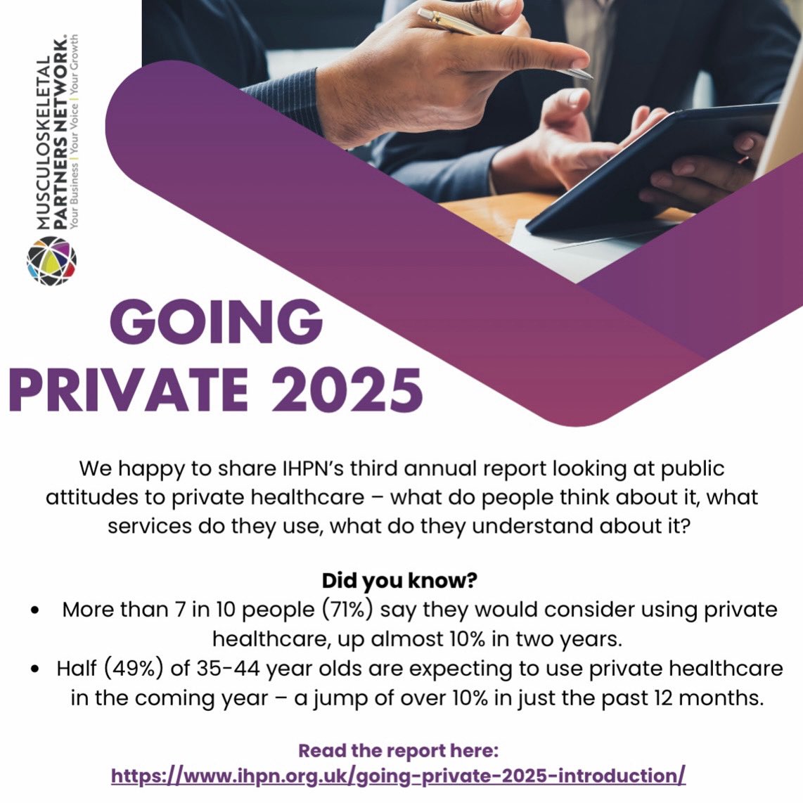 We happy to share IHPN’s third annual report looking at public attitudes to private healthcare.

Read the report here:  
ihpn.org.uk/going-private-…