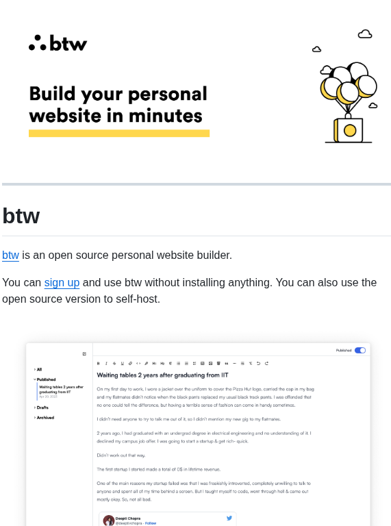tom_doerr's tweet image. open source tool for building personal websites fast