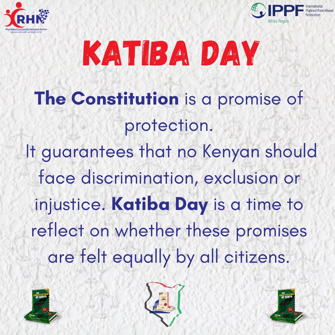 Reproductive Health Network Kenya (@rhnkorg) on Twitter photo <a href="/ippf/">IPPF Global</a> <a href="/IPPFAR/">IPPFAR</a> <a href="/Kenyajudiciary/">The Judiciary Kenya</a> <a href="/anticorruption/">Transparency International</a> <a href="/ICRWAfrica/">ICRW Africa</a> <a href="/ReproRights/">Center for Reproductive Rights</a> <a href="/Evelyne_Opondo/">Evelyne Opondo</a> <a href="/nellymunyasia/">Nelly Munyasia</a> <a href="/Monica_Kerrigan/">Monica Kerrigan</a> <a href="/MPetrusBarry/">Marie-Evelyne Petrus Barry</a> 3/ The Constitution carries the promise of protection for every Kenyan. It affirms dignity, equality and freedom from discrimination or exclusion. #KatibaDay is a moment to ask: are these guarantees reaching every community, or do gaps in justice still remain?
#RHNK4SRHR <a href="/ippf/">IPPF Global</a> <a href="/IPPFAR/">IPPFAR</a> <a href="/Kenyajudiciary/">The Judiciary Kenya</a> <a href="/anticorruption/">Transparency International</a> <a href="/ICRWAfrica/">ICRW Africa</a> <a href="/ReproRights/">Center for Reproductive Rights</a> <a href="/Evelyne_Opondo/">Evelyne Opondo</a> <a href="/nellymunyasia/">Nelly Munyasia</a> <a href="/Monica_Kerrigan/">Monica Kerrigan</a> <a href="/MPetrusBarry/">Marie-Evelyne Petrus Barry</a> 3/ The Constitution carries the promise of protection for every Kenyan. It affirms dignity, equality and freedom from discrimination or exclusion. #KatibaDay is a moment to ask: are these guarantees reaching every community, or do gaps in justice still remain?
#RHNK4SRHR