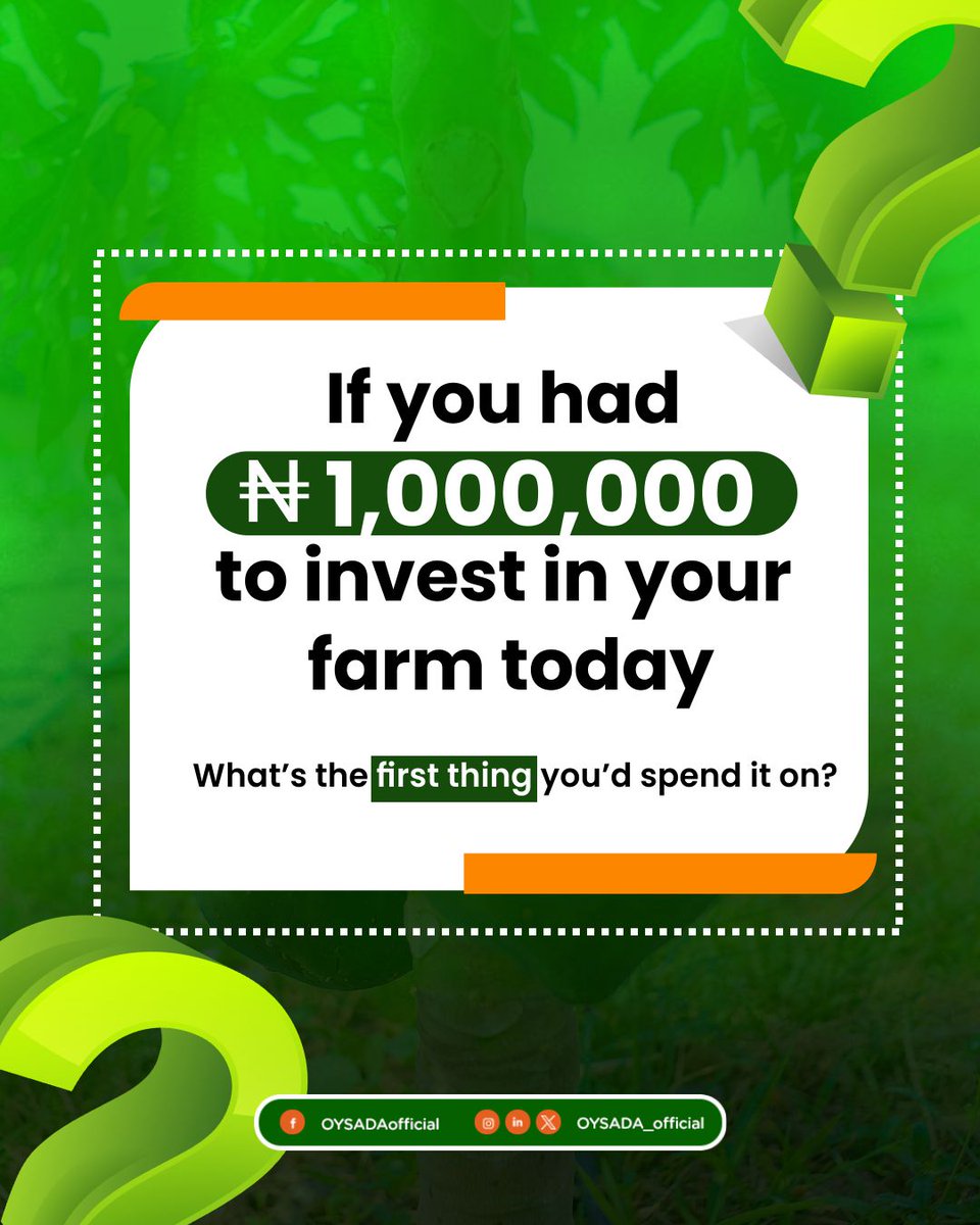 If you had ₦1,000,000 to invest in your farm today, what’s the first thing you’d spend it on?
Seeds? Irrigation? Livestock? Storage?
Share your answer. It might inspire another farmer to prioritise differently.