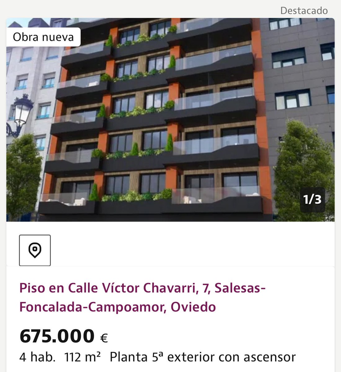 No puedo dejar de pensar en esta nueva construcción en Oviedo. Me tiene frustrada. 

¿Cómo que 60m2, 2 habitaciones: 340.000€? 

Necesito ver caer ya a todo el sistema inmobiliario.