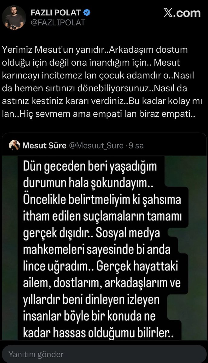 Tacizle suçlanan birini savunmak zaten başlı başına yanlış da bir de bunu "lan"lı"lun"lu ifadelerle yapmak... Adeta bir itiraf gibi.