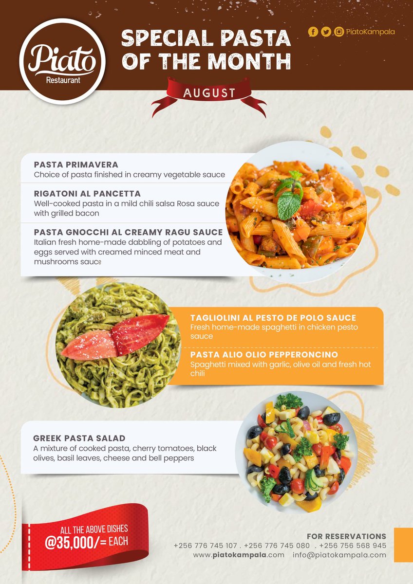 piatokampala's tweet photo. 🎉🍝 Just 4 days left of #PiatoPastaMonth and we’re feeling generous! Never tried Piato Pasta? Now’s your chance. Comment the dish you’d love to try, the most liked wins a FREE pasta this Monday! Let the pasta picks roll in 🥳✨ #PiatoKampala #PastaGiveaway #PiatoPastaMonth https://t.co/a9DRiFaG7j