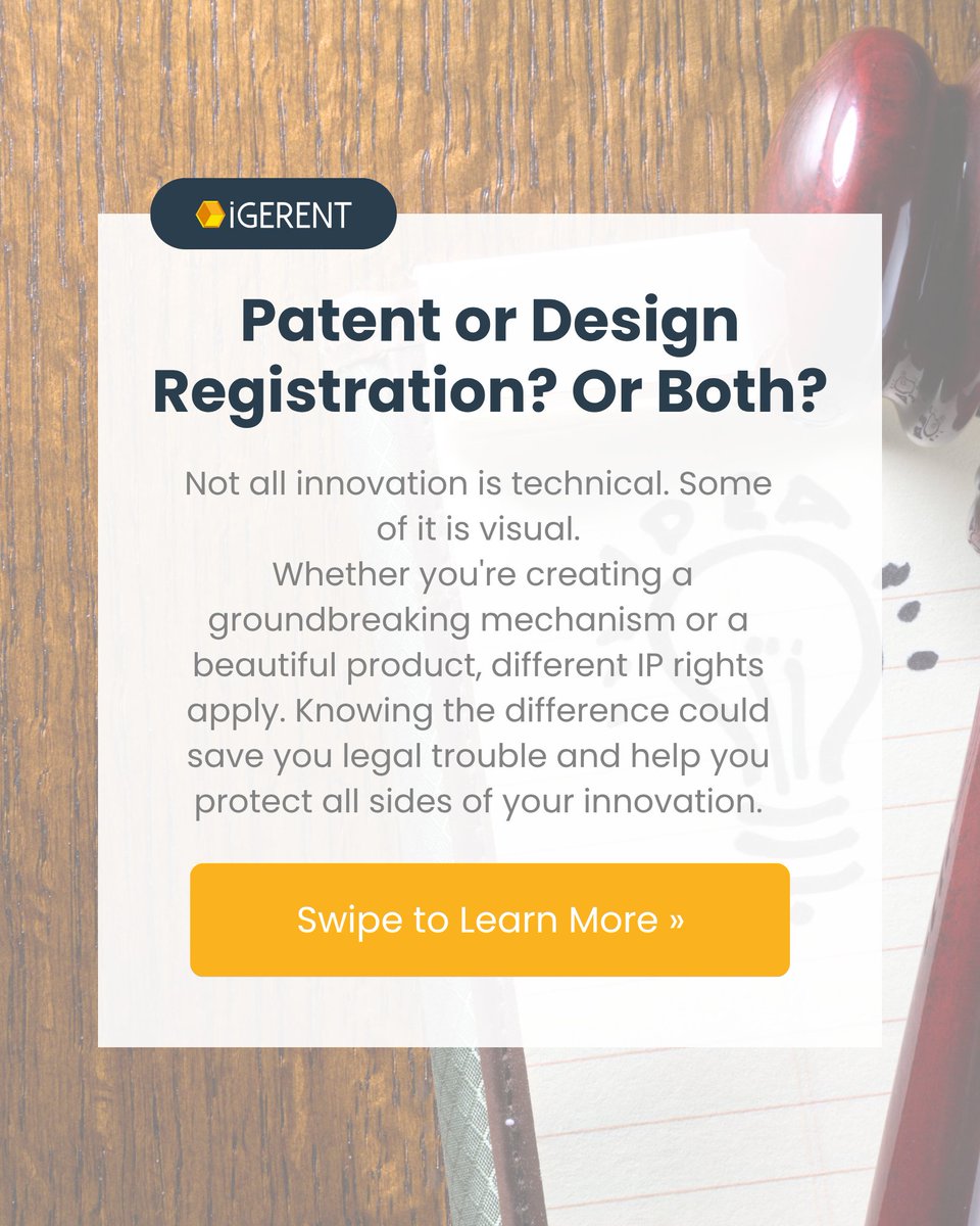 igerent's tweet image. Patent your invention or protect your design?

Industrial property goes beyond trademarks: discover how patents, GIs &amp;amp; more work to secure your brand.
👉 f.mtr.cool/pytdpzijwi

#IntellectualProperty #IPBasics