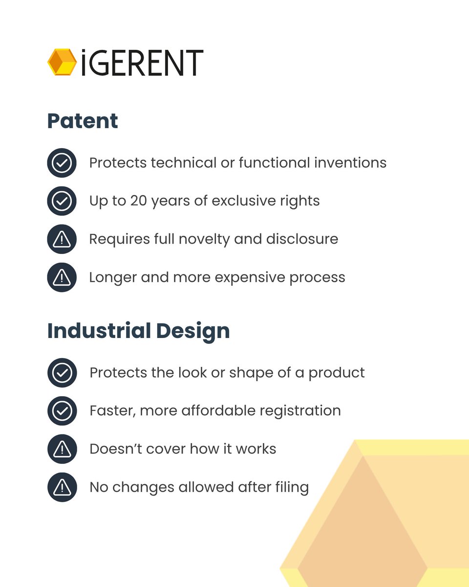 igerent's tweet image. Patent your invention or protect your design?

Industrial property goes beyond trademarks: discover how patents, GIs &amp;amp; more work to secure your brand.
👉 f.mtr.cool/pytdpzijwi

#IntellectualProperty #IPBasics