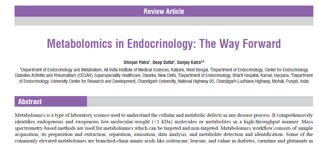 One of the best #GaneshChaturthi gift i can expect, our narrative review published in <a href="/j_metb/">Indian Journal of Endocrinology & Metabolism</a>. #Metabolomics study comprehensively identifies  low‑molecular‑weight (&lt;1 kDa) molecules or metabolites in a high‑throughput manner, which can be pivotal in diagnosing various