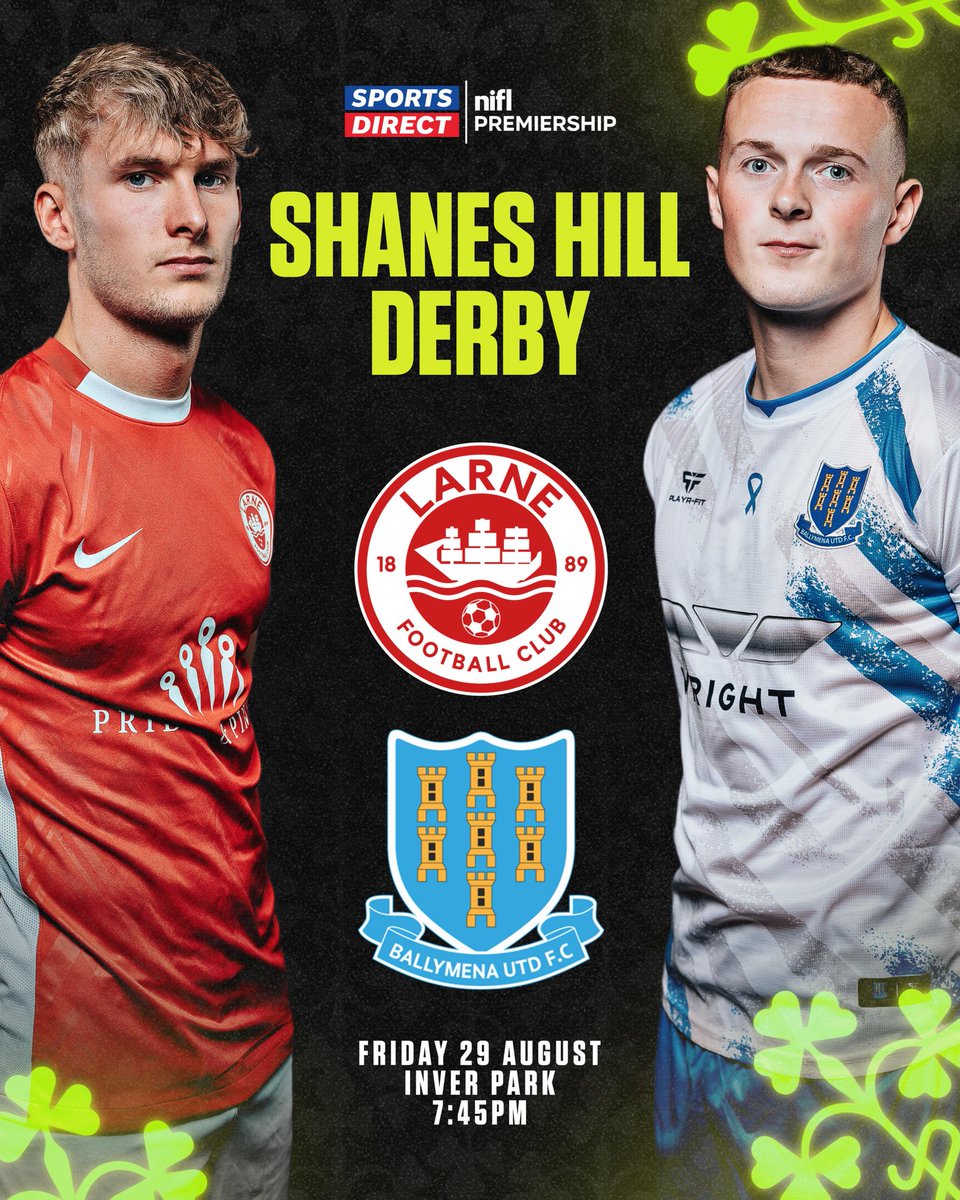 Shanes Hill Derby ⛰️

<a href="/larnefc/">Larne Football Club</a> vs <a href="/BallymenaUnited/">Ballymena United FC</a>

Friday night #SportsDirectPrem action!