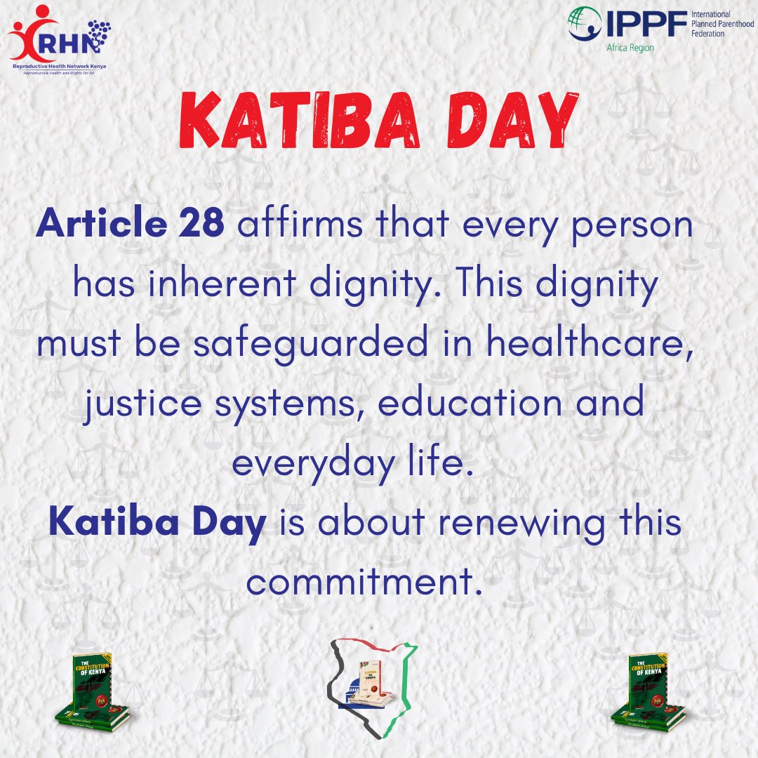 Reproductive Health Network Kenya (@rhnkorg) on Twitter photo <a href="/ippf/">IPPF Global</a> <a href="/IPPFAR/">IPPFAR</a> <a href="/Kenyajudiciary/">The Judiciary Kenya</a> <a href="/anticorruption/">Transparency International</a> <a href="/ICRWAfrica/">ICRW Africa</a> <a href="/ReproRights/">Center for Reproductive Rights</a> <a href="/Evelyne_Opondo/">Evelyne Opondo</a> <a href="/nellymunyasia/">Nelly Munyasia</a> <a href="/Monica_Kerrigan/">Monica Kerrigan</a> <a href="/MPetrusBarry/">Marie-Evelyne Petrus Barry</a> <a href="/HakiKNCHR/">KNCHR</a> <a href="/NPSOfficial_KE/">National Police Service-Kenya</a> 4/ Article 28 upholds the inherent dignity of every person. This dignity must be reflected in healthcare, education, justice, and daily life. #KatibaDay is a call to renew our commitment to making dignity a lived reality for all. #RHNK4SRHR <a href="/ippf/">IPPF Global</a> <a href="/IPPFAR/">IPPFAR</a> <a href="/Kenyajudiciary/">The Judiciary Kenya</a> <a href="/anticorruption/">Transparency International</a> <a href="/ICRWAfrica/">ICRW Africa</a> <a href="/ReproRights/">Center for Reproductive Rights</a> <a href="/Evelyne_Opondo/">Evelyne Opondo</a> <a href="/nellymunyasia/">Nelly Munyasia</a> <a href="/Monica_Kerrigan/">Monica Kerrigan</a> <a href="/MPetrusBarry/">Marie-Evelyne Petrus Barry</a> <a href="/HakiKNCHR/">KNCHR</a> <a href="/NPSOfficial_KE/">National Police Service-Kenya</a> 4/ Article 28 upholds the inherent dignity of every person. This dignity must be reflected in healthcare, education, justice, and daily life. #KatibaDay is a call to renew our commitment to making dignity a lived reality for all. #RHNK4SRHR