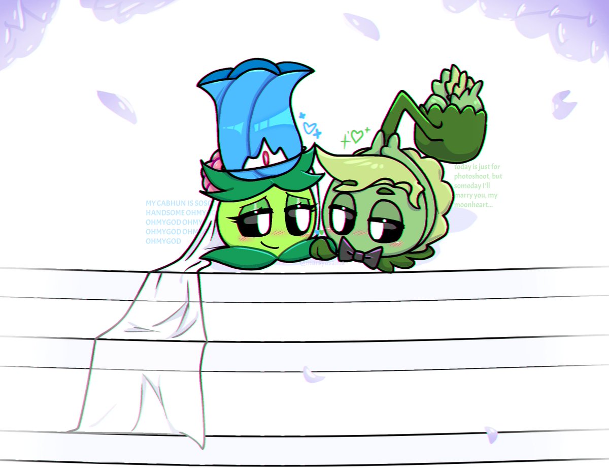 wedding themed photoshoot of them ⋆˚✿˖
well um yeah, senorita moonflower and senorito cabbage pult ˚˖

#pvz #pvz2 #moonpult