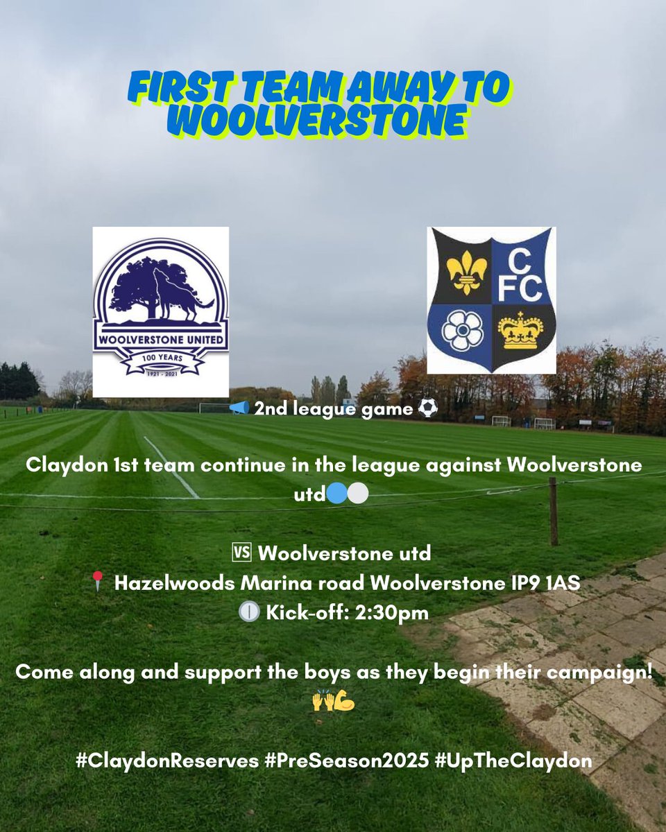 Claydon FC (@claydon_fc) on Twitter photo 1st team season continues and after the opening day defeat, we look to put that right this weekend against a tough outfit in <a href="/WoolverstoneFC/">Woolverstone United</a>.
Come watch and support the lads 1st team season continues and after the opening day defeat, we look to put that right this weekend against a tough outfit in <a href="/WoolverstoneFC/">Woolverstone United</a>.
Come watch and support the lads