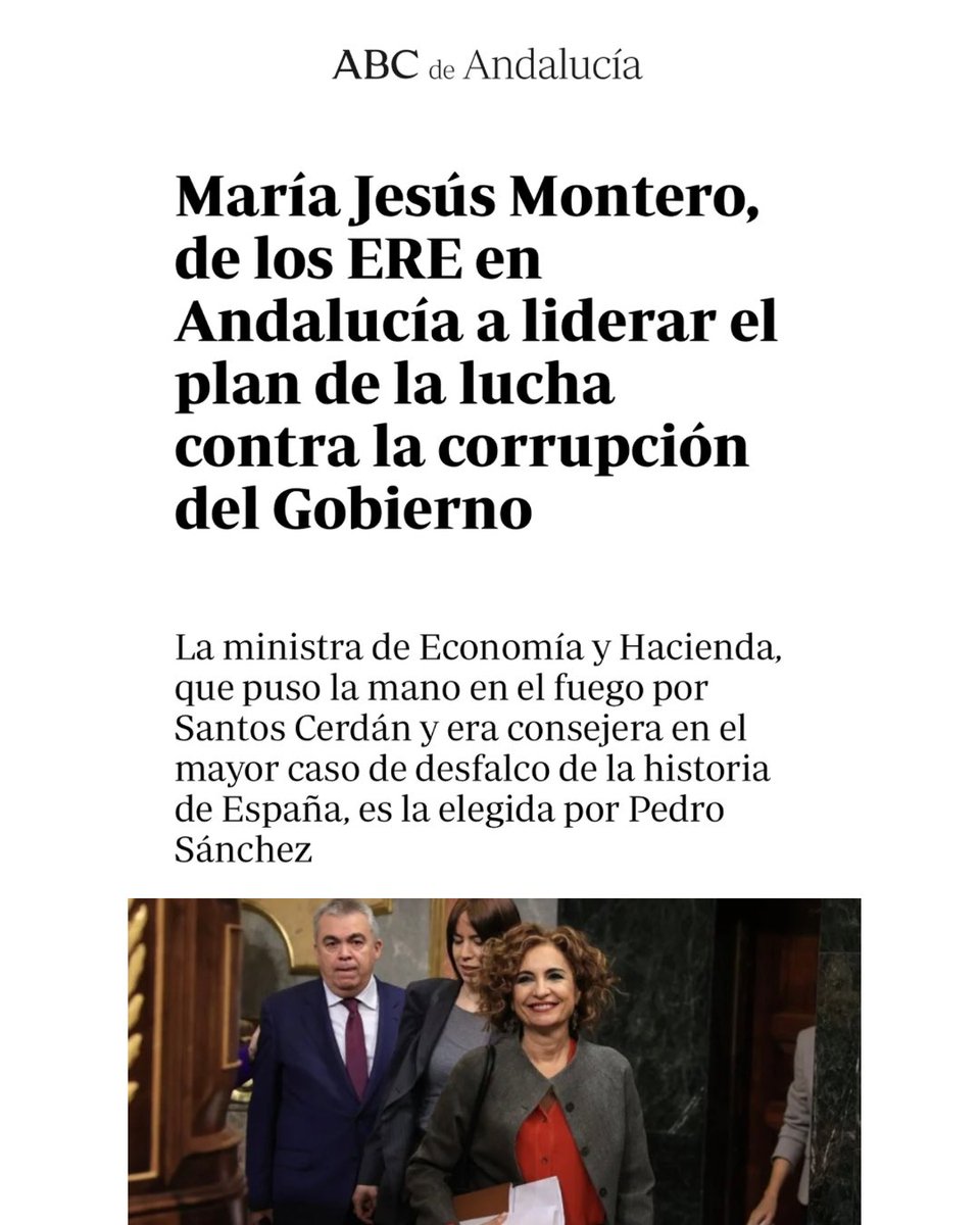 Montero, que formó parte del Gobierno de los ERE y la Faffe, ahora al frente del plan anticorrupción en un Ejecutivo salpicado por la trama del PSOE. El sanchismo en estado puro.