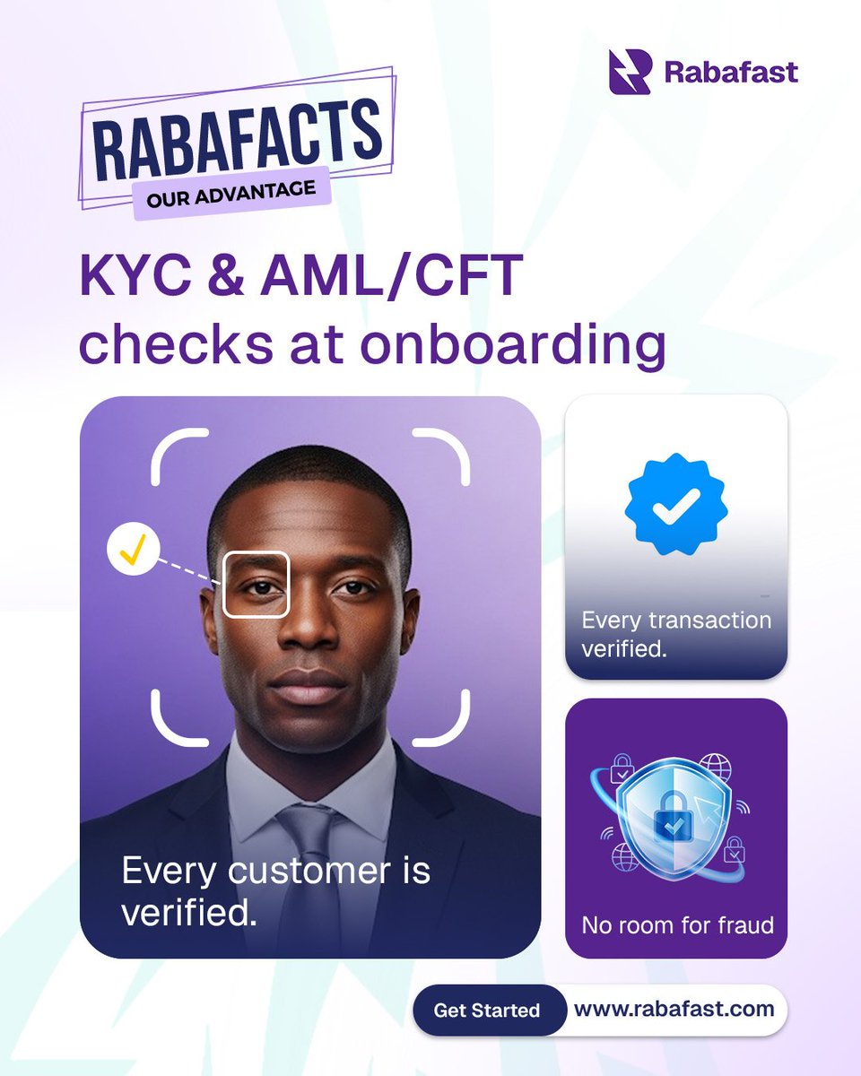 tryrabafast's tweet image. We ensure every customer is thoroughly vetted for your peace of mind. With rigorous verification, we build a community you can trust.

Learn more at rabafast.com

#GlobalPayments #RabafastExplains #FintechForBusiness