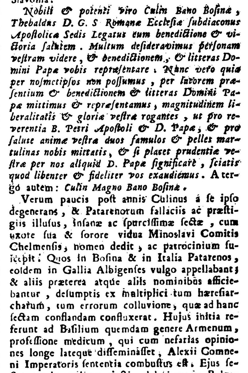 Najraniji poznati spomen bana Kulina u historijskim dokumentima. Pismo papinskog legata Tebalda adresirano “Kulinu velikom banu Bosne” iz 1180. godine, objavljeno u: Daniele Farlati, Illyricum Sacrum, vol. 4, Venetiis 1769, p. 44. [Izvorni dokument nije sačuvan]
